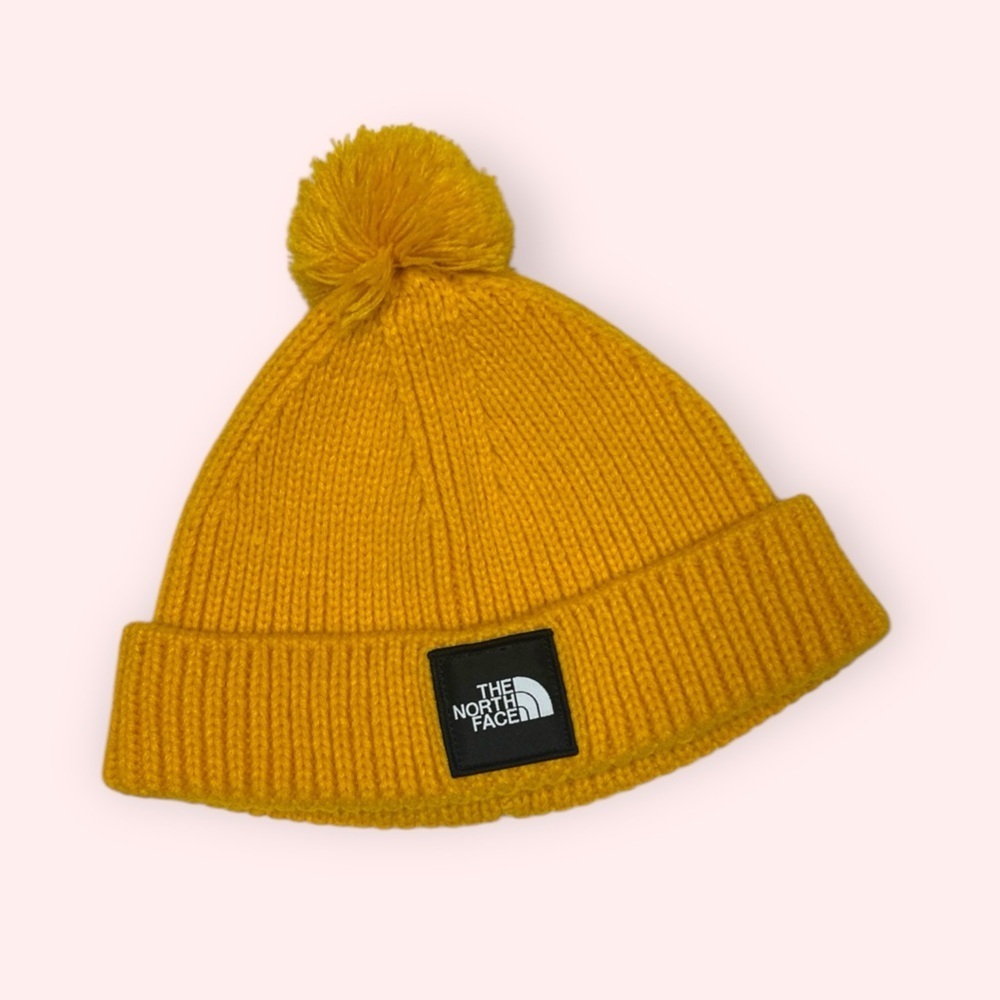 [KID] THE NORTH FACE Toddler Mustard Yellow Pom Beanie Hat | Cozy Winter Knit